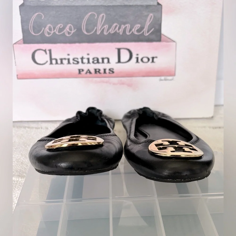 Tory Burch Napa Leather Reva Travel Ballet Flats Padded Insoles Size 10